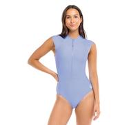 Body Glove Women's Manny Zip Front Cap-Sleeve One Piece Swimsuit with UPF 50, Periwinkle, S