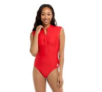 Body Glove Women's Manny Zip Front Cap-Sleeve One Piece Swimsuit with UPF 50, True, S