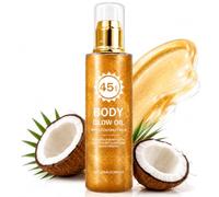 Body Glow Oil with Coconut,Body Shimmer Oil,SPF 45 Sunscreen,GlowsSunscreen