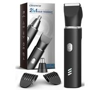 Body Hair Trimmer Men, 2-in-1 Grooming Kit, Ball Trimmer with Nose Hair Trimmer, Replaceable Ceramic Blade Heads for Men for Legs, Chest, Armpit and Nose, 2 Sensitive Combs, Waterproof, Travel Lock