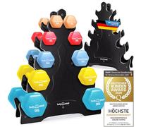 Body & Mind® Neoprene Dumbbells - Dumbbell Sets and Dumbbell Rack | Non-slip neoprene dumbbells with hexagonal anti-roll shape - pairs from 1-5 kg, set with rack or rack only