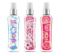 Body Mist by So…? Womens Fresh Floral, Cherry Blossom, Pink Grapefruit Body Spray Mixed Fragrance 100ml Bundle (Pack of 3)