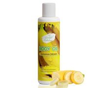 Body oil designed for Deep Hydration to nourish, protect, and rejuvenate the skin while leaving it with a soft, radiant glow a banana cream scent long -lasting fragrance jojoba oil and more 6.76oz
