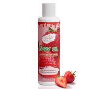 Body oil designed for Deep Hydration to nourish, protect, and rejuvenate the skin while leaving it with a soft, radiant glow and a strawberry scent long -lasting fragrance, jojoba oil and more 6.76oz