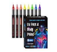 Body Paint Markers - Fluorescent Temporary Set, Safe Washable Body Art Kit with Creative Stencils, Fun Art Supplies for Kids and Adults at Concerts, Theme Parties, Festivals, Sports