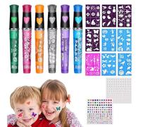 Body Paint Pens, Face Paint Pens, 6 Colour Water Based Face Crayons with 9 Stencils, Washable Face and Body Paint Makeup Pens for Baseball Sports, Halloween