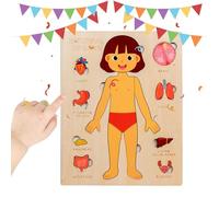 Body Parts Book, Wooden Educational Puzzle, Developmental Learning Toy, Inspired Teaching Aid for Toddler, Kids, Girls, Hospitals, Travel, Preschool, Home, 8.98x7.09x0.39 inches
