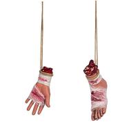 Body Parts Severed Hand and Feet Horror Bloody Hanging Plastic Halloween Body Parts 2Pcs Halloween Hands Decorations.