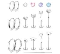 Body Piercing Jewellry Studs Hoops for Women, Threadless Flat Back Earrings | Hypoallergenic Surgical Steel Cartilage Earrings for Women Conch Labret Lip Medusa Nose Piercing Jewellry