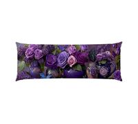 Body Pillow Cover 16x60in Purple Rose Long Pillowcase Protector Velvet with Zipper Decorative Bedding Pillowcase Rectangle Soft Cushion Covers for Bed, Decorative Pillow Case for Pregnancy/Baby w-1014
