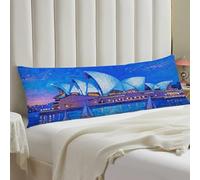 Body Pillow Cover 20x54 Soft Breathable Pillowcase Hidden Zipper Cozy Protector Microfiber Sydney Opera House Blue Night Long Pillow Case for Bed Couch Sofa Home Office Decoration All Seasons