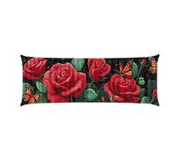 Body Pillow Cover 20x54in Long Lumbar Throw Pillow Covers Decorative Soft Bedding Pillowcase Butterfly Red Rose Cushion Pillow Case for Bedroom Couch Bed Living Room Home Decor Pack of 1 g-350