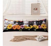 Body Pillow Cover 24x72 In, Daisy Cushion Covers Cat Cushions, Pregnancy Pillow Protectors Velvet Decorative Pillows, Double Sided Printing Invisible Zipper for Room Decor Aesthetic Bedroom, Model1463