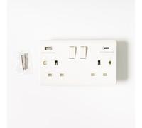 Body-Plus Double Plug USB Socket - 13A with 2 USB Fast Charging Port - 2 Gang Dual Switched Plug Wall Sockets with 3.1Amp Outlets Ports Compatible with iPad, iPhone Tablet Mobile