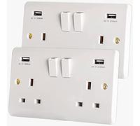 Body-Plus Double Plug USB Socket - 2 Gang Dual Switched Plug Wall Sockets with 2 USB Fast Charging Ports (3.1Amp) Compatible with iPad, iPhone, Tablet, Mobile (2PCS)