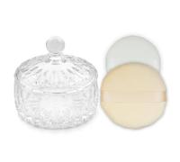Body Powder Puff and Container, Crystal Dusting Powder Container with Puffs, Ridged-Lid Body Powder Container with 2 Washable Reusable Soft Powder Puffs for Body Dusting Powder (Extra Large Size)