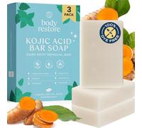Body Restore Kojic Acid Soap, (Peppermint 3 Pack), with Vitamin C,E, Shea Butter, Collagen, Hyaluronic Acid, Turmeric, Retinol For Dark Spots, All Natural Soap Bar, Paraben Free