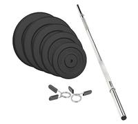 Body Revolution Cast Iron Olympic Weight Plate Set and 1.2m Barbell - Powerlifting & Bodybuilding Discs and Bar - Home Gym Equipment for Strength Training & Workouts