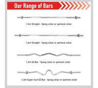 Body Revolution EZ 1" Super Curl Barbell Bar - 1.2m - Spring Collar