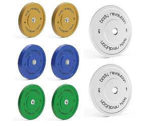 BODY REVOLUTION Olympic Weight Plates for 2" Barbells - Solid Colour Rubber Bumper Plates, Home Gym Equipment for Strength Training Workouts