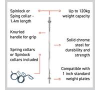Body Revolution Straight Barbell Bar - 1" Standard 1.4m - Spring Collar