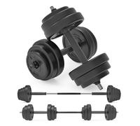 Vinyl Dumbbell Set Adjustable Free Weights 30KG Set Weight Lifting for Home Gym Fitness Training Workout Exercise Equipment Bodybuilding Weight Plates 2 x Barbells 4 x Spin-lock Collars & Barbell Link