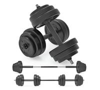 Vinyl Dumbbell Set Adjustable Free Weights 30KG Set Weight Lifting for Home Gym Fitness Training Workout Exercise Equipment Bodybuilding Weight Plates 2 x Barbells 4 x Spin-lock Collars & Barbell Link