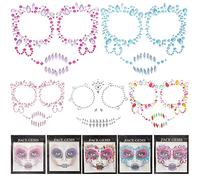 Body Rhinestones 5 Sets Halloween Temporary Stickers Day of The Dead Face Gems Jewels Skull Rhinestone Face Glitter Skeleton Cosplay Costume Party Supplies Favors