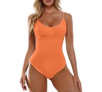Body Shaper Women's Seamless Tummy Control Bodysuit in Briefs Style Crotch Spaghetti Straps Summer Sleeveless Tops Camisole Bodysuits Adjustable Straps Backless String Body Elegant, orange, M