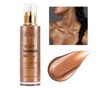 Body Shimmer Oil 100ml, Moisturizing Long Lasting Body Luminizer Face Brighten, Waterproof Liquid Illuminator Body Glow, Shimmer Body Glitter Oil Highlighter Summer Glowing Makeup (#03 Bronze Gold)
