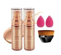 Body Shimmer Oil, 2Pcs Face & Body Glow Shimmer, Hydrating Glow Lotion Luminizer Spray with Makup Brush & Sponge, Waterproof & Non-Sticky liquid Highlighter Spray (Champagne Gold)
