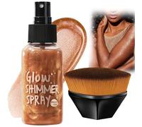 Body Shimmer Oil - Face & Skin Glow Liquid, Limbs Luminizer Lightweight Shimmering Liquid Skin Highlighter, Waterproof Non-Sticky Shimmer Limbs Oil with Body Glitter - Bring a Brush (Bronze Gold)