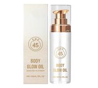 Body Shimmer Oil, SPF 45 Body Shimmer Oil with Coconut Oils, Shimmery Finish, Body Luminizer Liquid Highlighter Makeup Your Skin, Moisturizer for Body and Face (Platinum, 1)