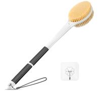 Body Shower Brush Back Scrubber: Anti Slip 18.1'' Long Handle Bath Brush with Stiff and Soft Bristles - Showering Exfoliator for Women, Men, Elderly (Charcoal Grey)