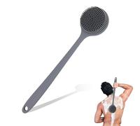 Body Shower Brush Back Scrubber Tool, Double-Sided Silicone Long Handled Spa Tool Perfect for Wet or Dry Skin, Dry Brushing, Cellulite Exfoliating Back and Body Washer(Grey)