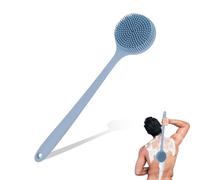 Body Shower Brush Back Scrubber Tool, Double-Sided Silicone Long Handled Spa Tool Perfect for Wet or Dry Skin, Dry Brushing, Cellulite Exfoliating Back and Body Washer(Blue)