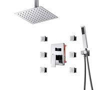 Body Sprays Systems 10 Inch Rain Head with 6 Body Sprays & Hand 3-Function Rain Mixer Set Chrome,B