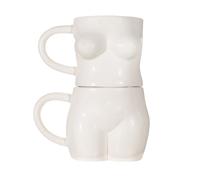 Body Stacking Mugs Set of 2 White Stoneware Tea Coffee & Hot Drinks Novelty Cups