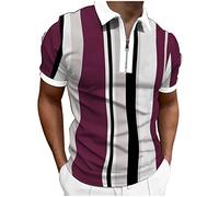 Body Tops Men's Male Summer T-Shirt with Striped Splice Print Turn-Down Collar Short Sleeve Tops T-Shirt Polo Shirts Men Pack, Z5 wine, L