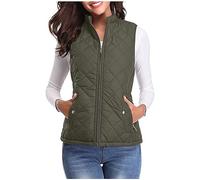 body warmers for a woman Womens Quilted Gilet Zip Sleeveless Waistcoat Ladies Pocket Lightweight Warm Jackets Padded Zipper Vests Coat Fasion Outdoor Hiking Sports Fall Winter Outfits Army Green XXL
