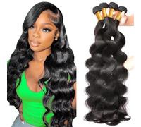 Body Wave Bundles Human Hair 100% Unprocessed Body Weave Raw Hair 10A Brazilian Virgin Hair 4 Bundles (14 16 18 20 Inch) Natural Black Color Hair Extensions For Black Women