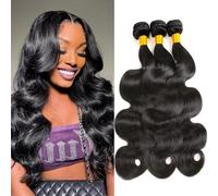 Body Wave Bundles Human Hair 8 10 12 Inch Human Hair Bundle 100% Unprocessed Brazilian Virgin Hair 3 Bundles Human Hair Extensions for Black Women Natural Color