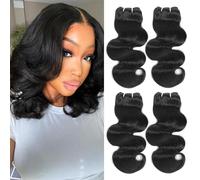 Body Wave Bundles Human Hair Bundles 4 Bundles 12 Inch 12A 100% Unprocessed Brazilian Human Hair Bundles Quick Weave Natural Black Color (12/12/12/12, 4 Bundles)