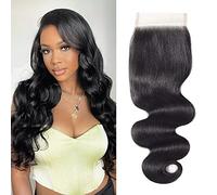 Body Wave Closure Human Hair Free Part 4x4 Transparent Swiss Lace Closure 100% Unprocessed Brazilian Human Hair 130% Density Natural Color 16