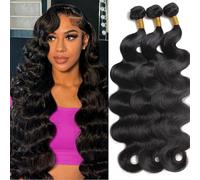 Body Wave Human Hair Bundles Brazilian Virgin Body Wave Bundles 100% Unprocessed Weave Human Hair 3 Bundles Natural Black Color Hair Extensions for Black Women