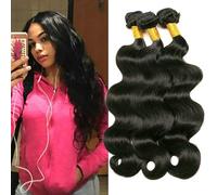 Body Wave Human Hair Bundles for Black Women 100% Brazilian Virgin Machine Made Double Weft Weave Bundles Human Hair Extensions 18 20 22 Inch Total 300g Natural Color Can Be Dyed