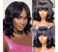 Body Wave Human Hair Wig With Bangs Brazilian Virgin Human Hair Wigs None Lace Front Wigs Glueless Machine Made Wigs For Black Women 14inch