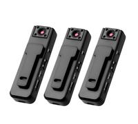 Body Worn Camera, Durable ABS Mini DVR with Loop Recording & Night Vision for Security Guards and Outdoor Workers, Small Clip-On Pocket Size, Black 3pcs