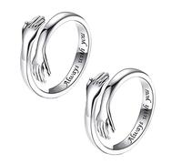BODY16G CZCZ 925 Sterling Silver Rings Two Hands Hug Open Ring Ladies Men Wedding Rings for Women Adjustable Romantic Love Hugging Hands Open Ring, Silver