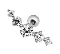 BODYA 1pc 16g 1/4 Inch Surgical Steel 5-Gem Curved CZ Crystal Cartilage Stud Earring Tragus Helix Earring Hypoallergenic (Silver-1pcs)
